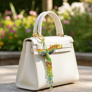 Beaded Hummingbird Purse Charm – Colorful Keychain Pendant Key Ring Gift Holiday